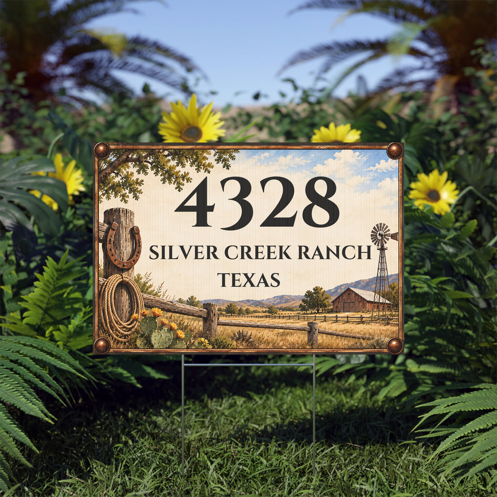 Personalized Ranch Yard Sign – Custom House Number & Property Name Sign – Y1