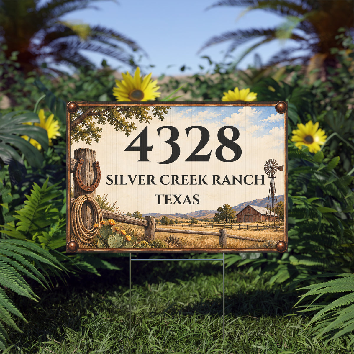 Personalized Ranch Yard Sign – Custom House Number & Property Name Sign – Y1