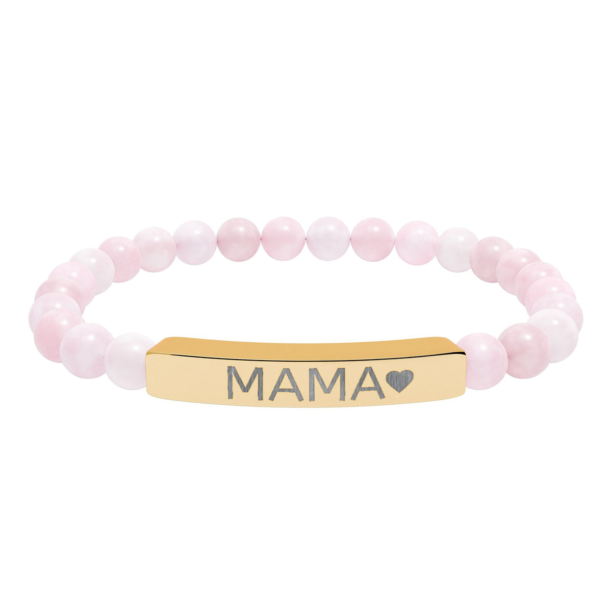 Mama Heart Natural Stone Bracelet – Engraved Beaded Jewelry