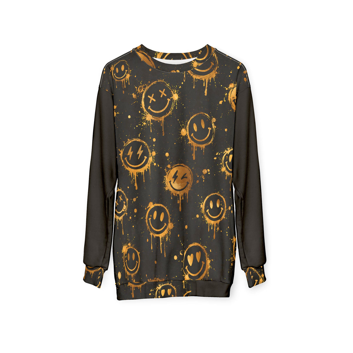 Gold Graffiti Smiley Unisex Sweatshirt – Black Streetwear Print