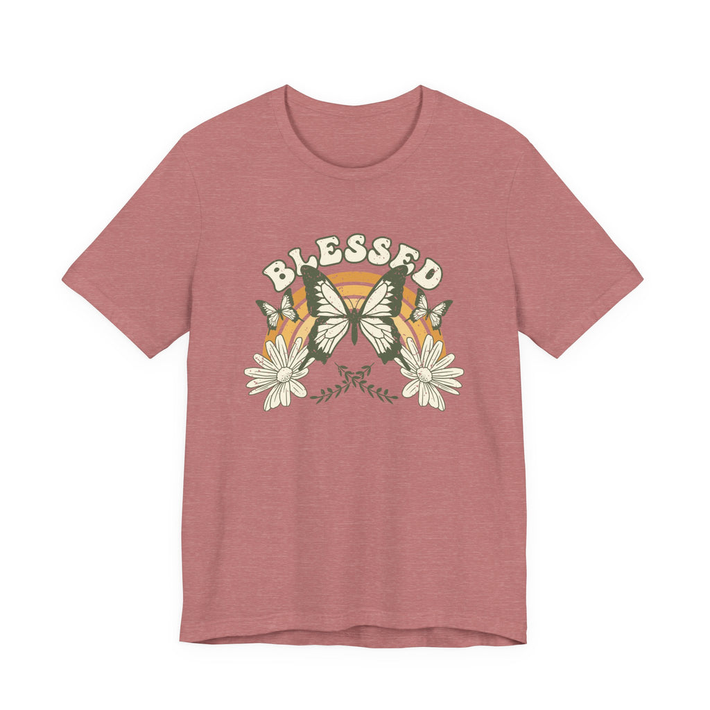 Blessed T Shirt Butterfly Floral Tee, Faith Inspirational Shirt, Boho Christian Graphic Tee