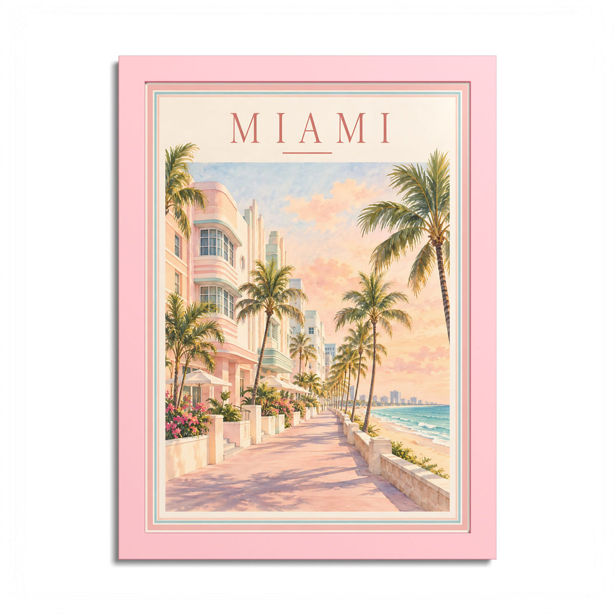 Miami Florida Vintage Framed Poster – South Beach Art Deco Wall Art