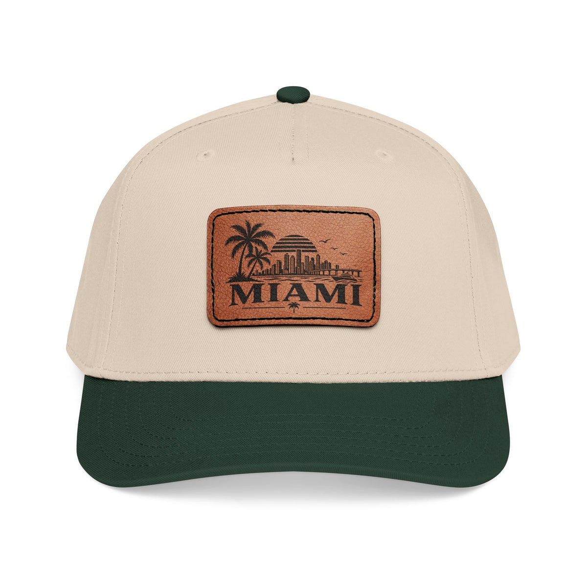 Miami Leather Patch Mid Profile Baseball Cap – Florida Palm Tree Hat