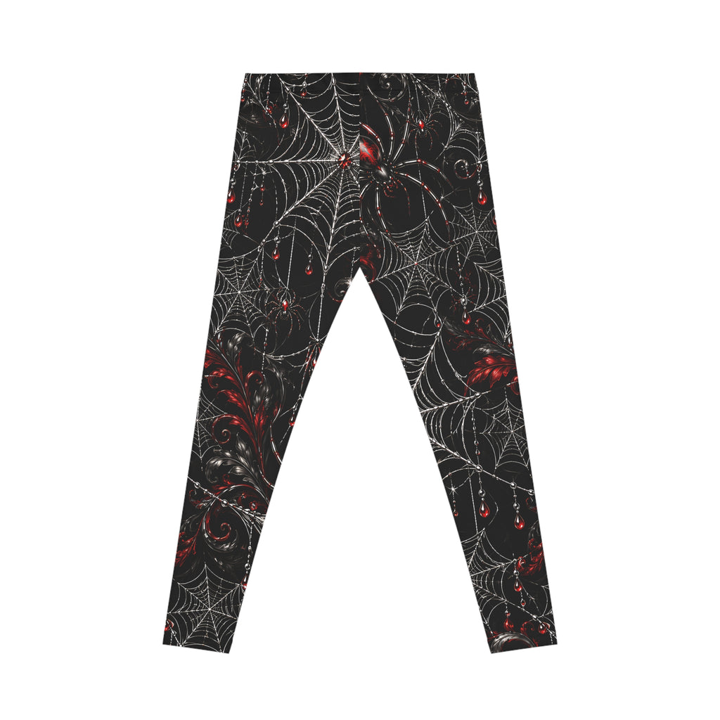 Gothic Spiderweb Leggings – Black & Red Spider Print