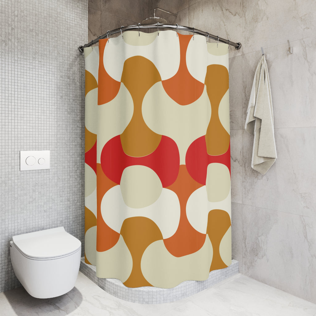 Mid Century Modern Shower Curtain | Retro Orange Geometric Bathroom Decor | 70s Mod Bath Curtain