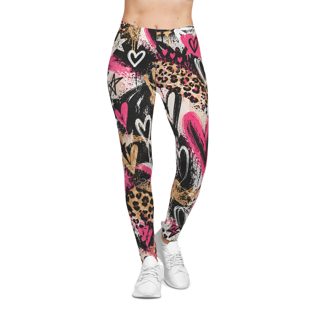 Pink Graffiti Heart Leggings – Leopard Street Art Print