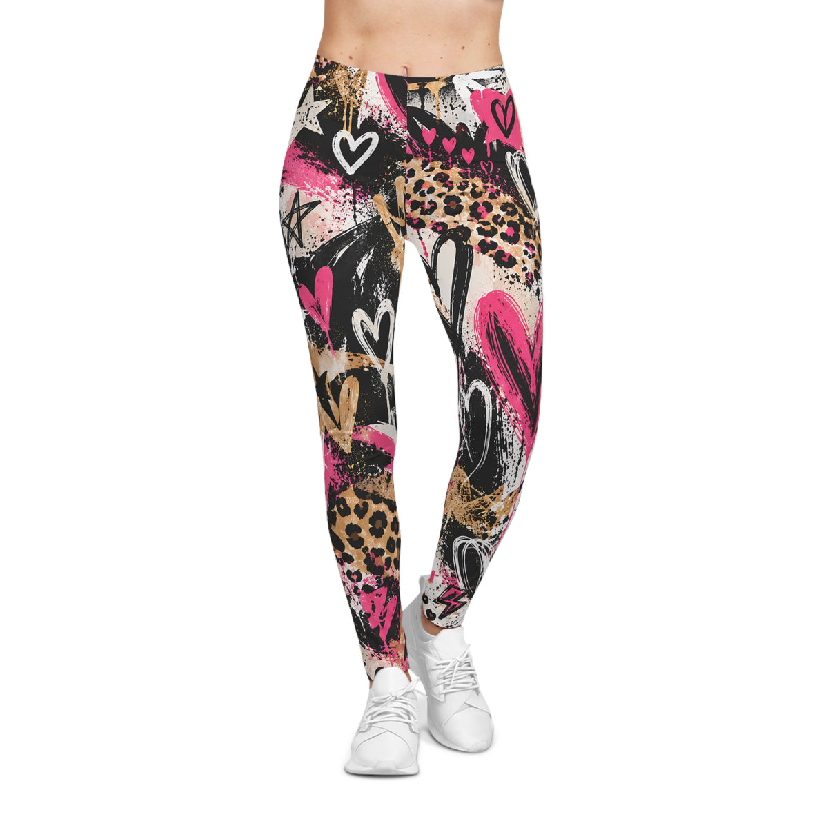 Pink Graffiti Heart Leggings – Leopard Street Art Print