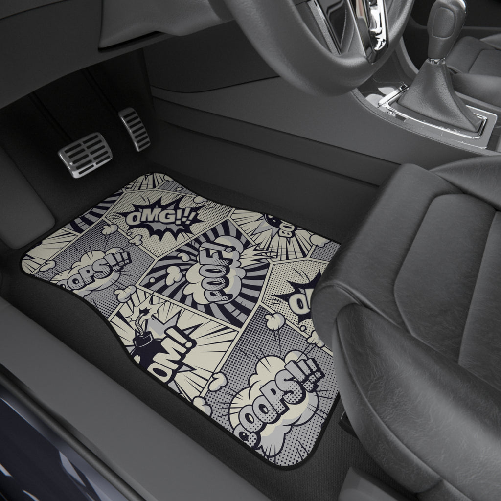 Comic Book Car Floor Mats – Black & White 4-Piece Set