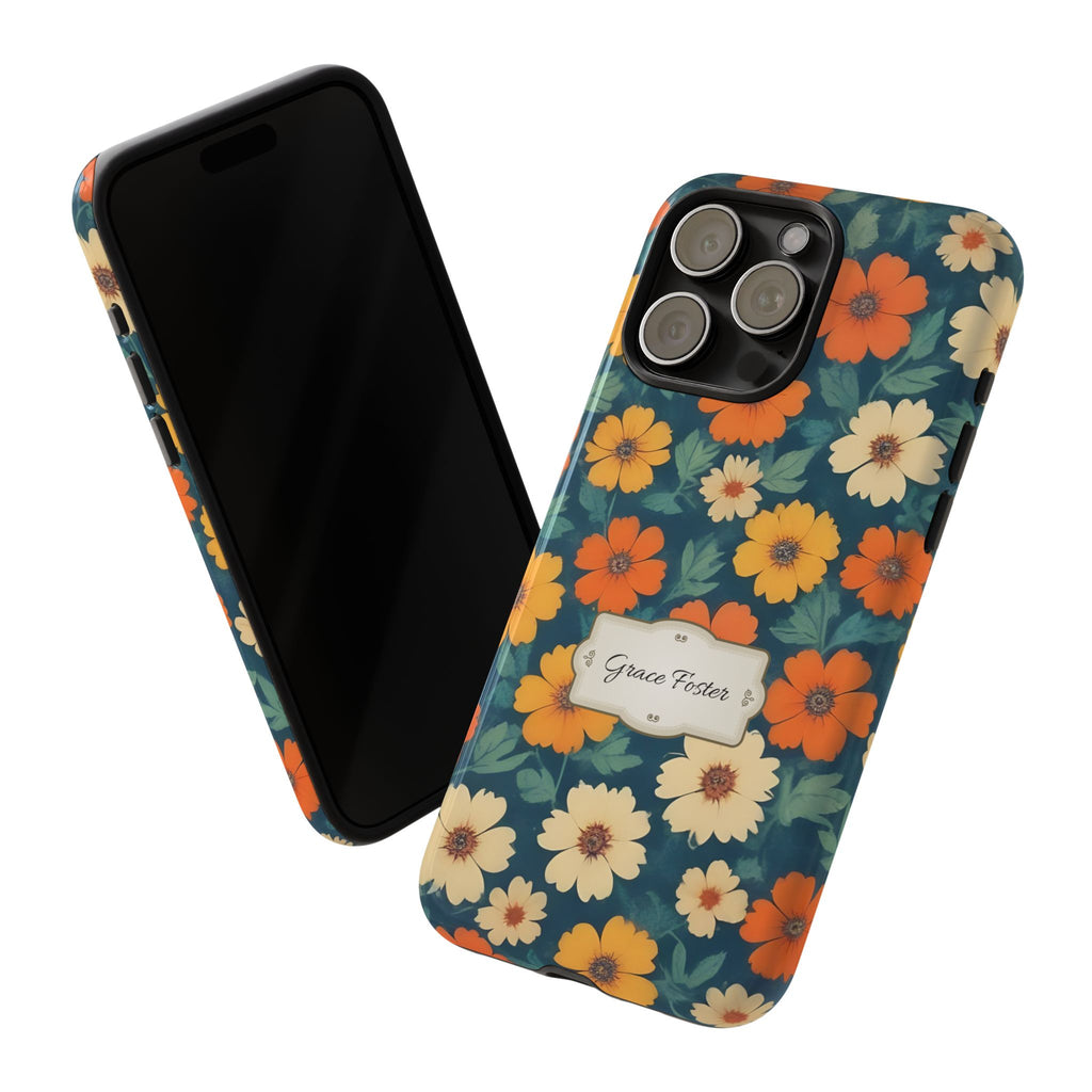 Personalized Retro Floral Phone Case with Name – Tough Case