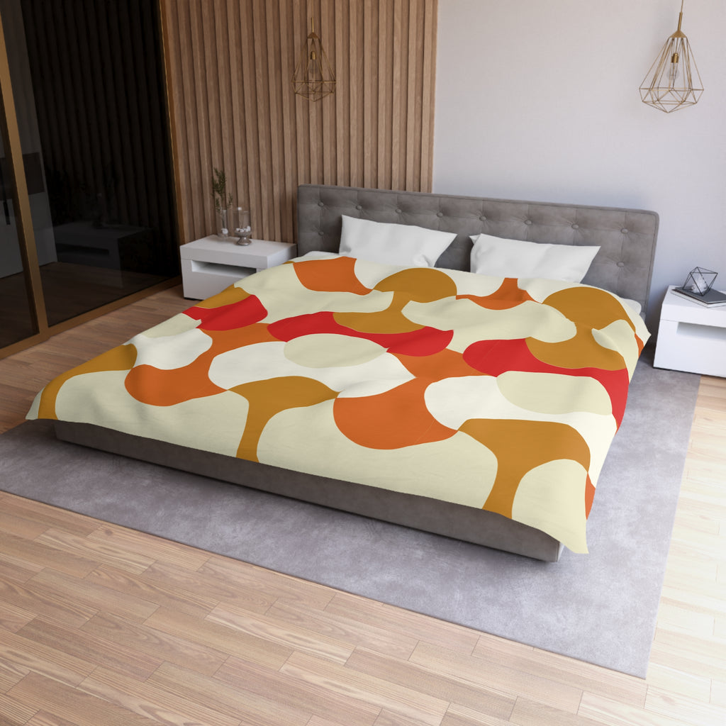 Retro Geometric Pattern Duvet Cover | 70s Style Orange Red Circles