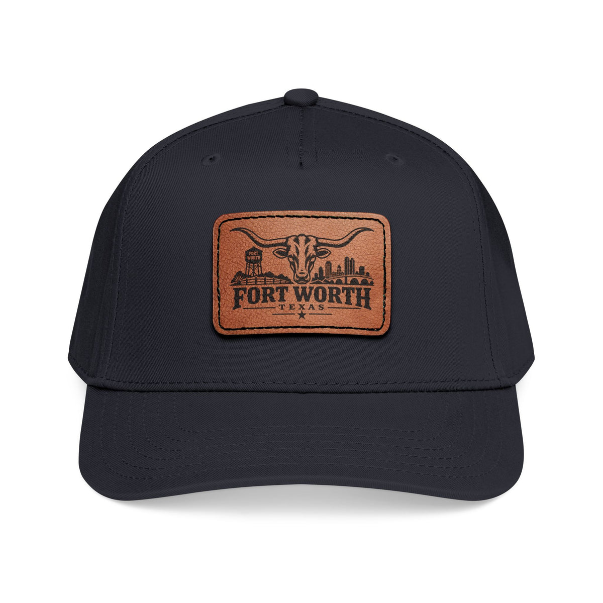 Fort Worth Texas Leather Patch Mid Profile Baseball Cap – Western Longhorn Hat