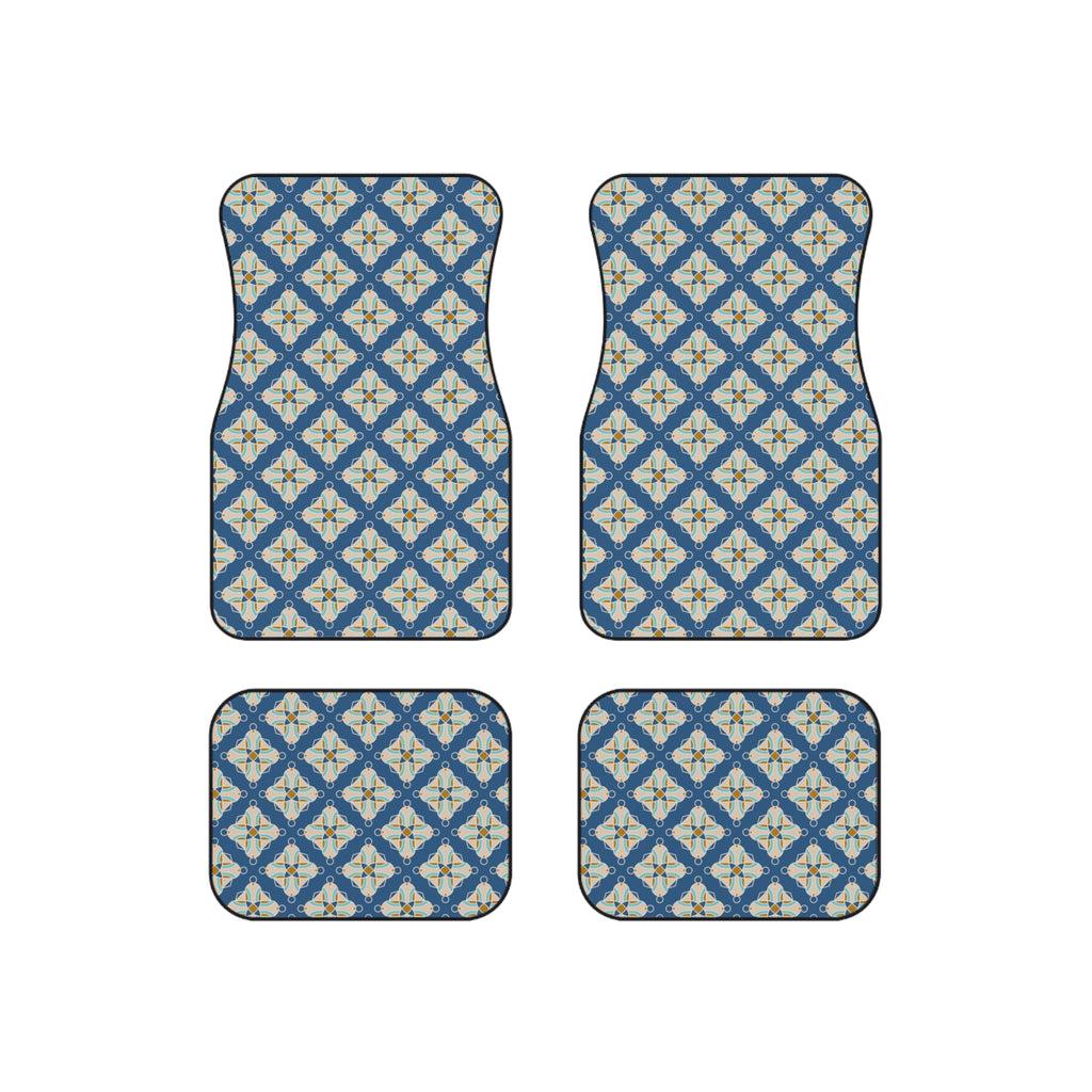 Blue Tile Pattern Car Floor Mats – 4-Piece Set