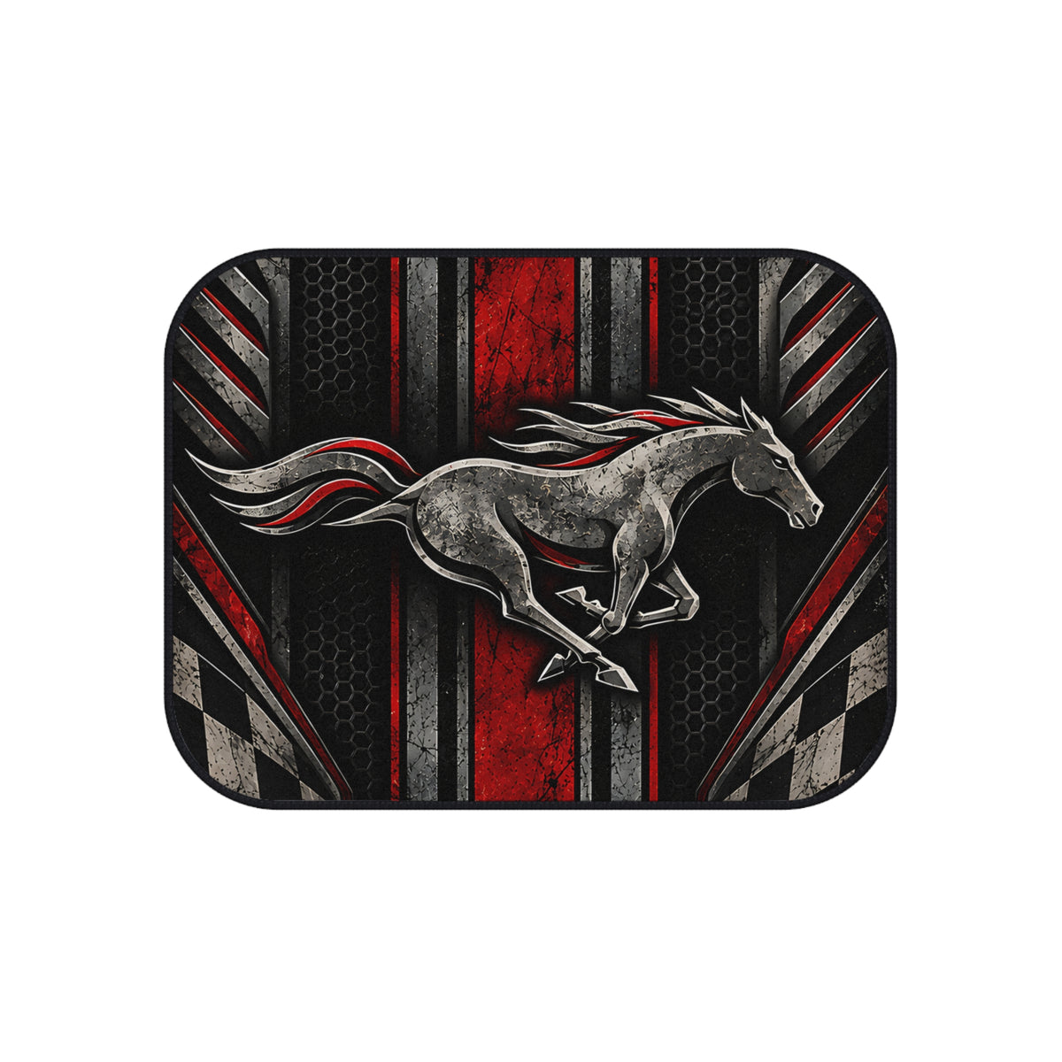Wild Horse Racing Car Floor Mats – Red & Black 4-Piece Set