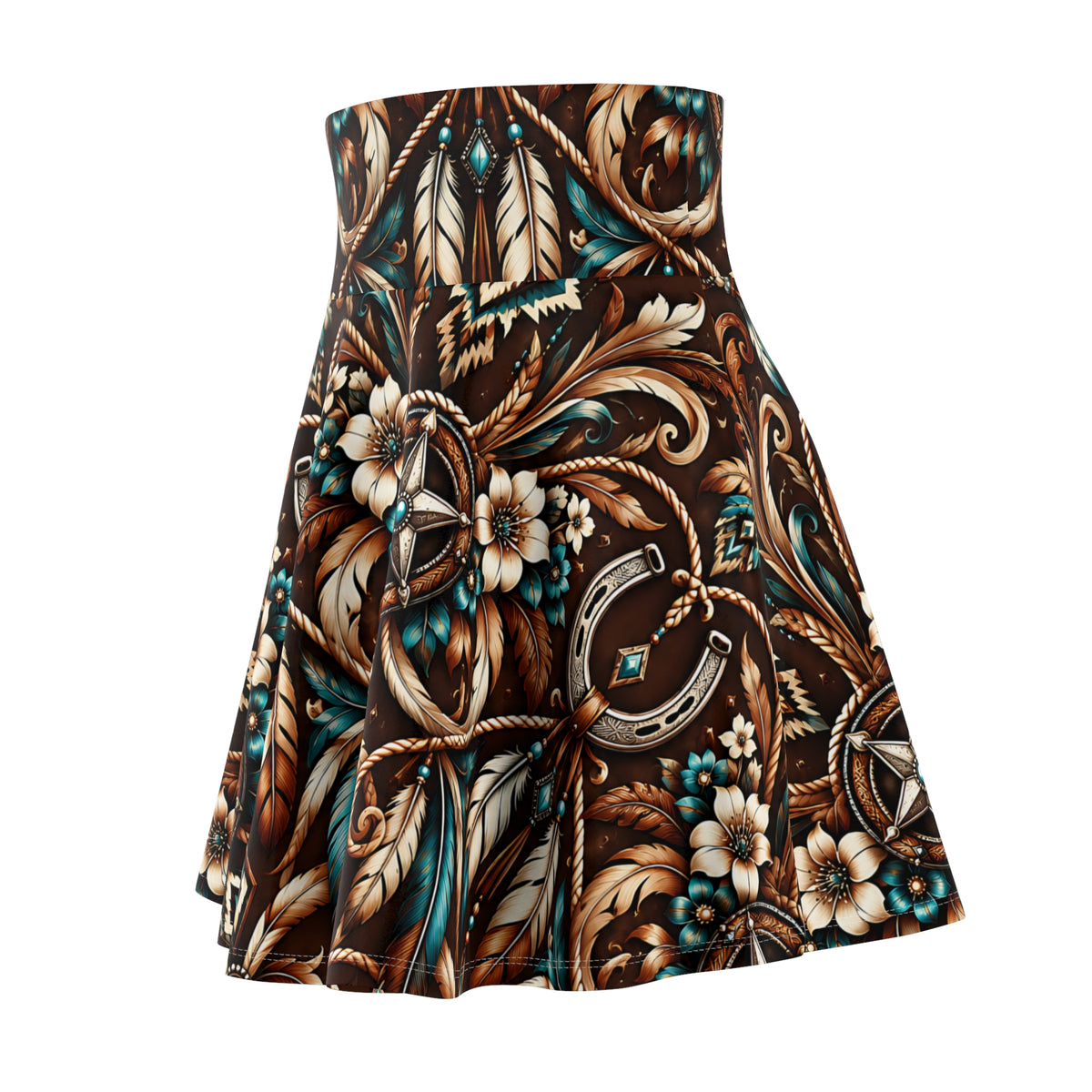 Western Cowgirl Skater Skirt – Horseshoe & Floral Pattern