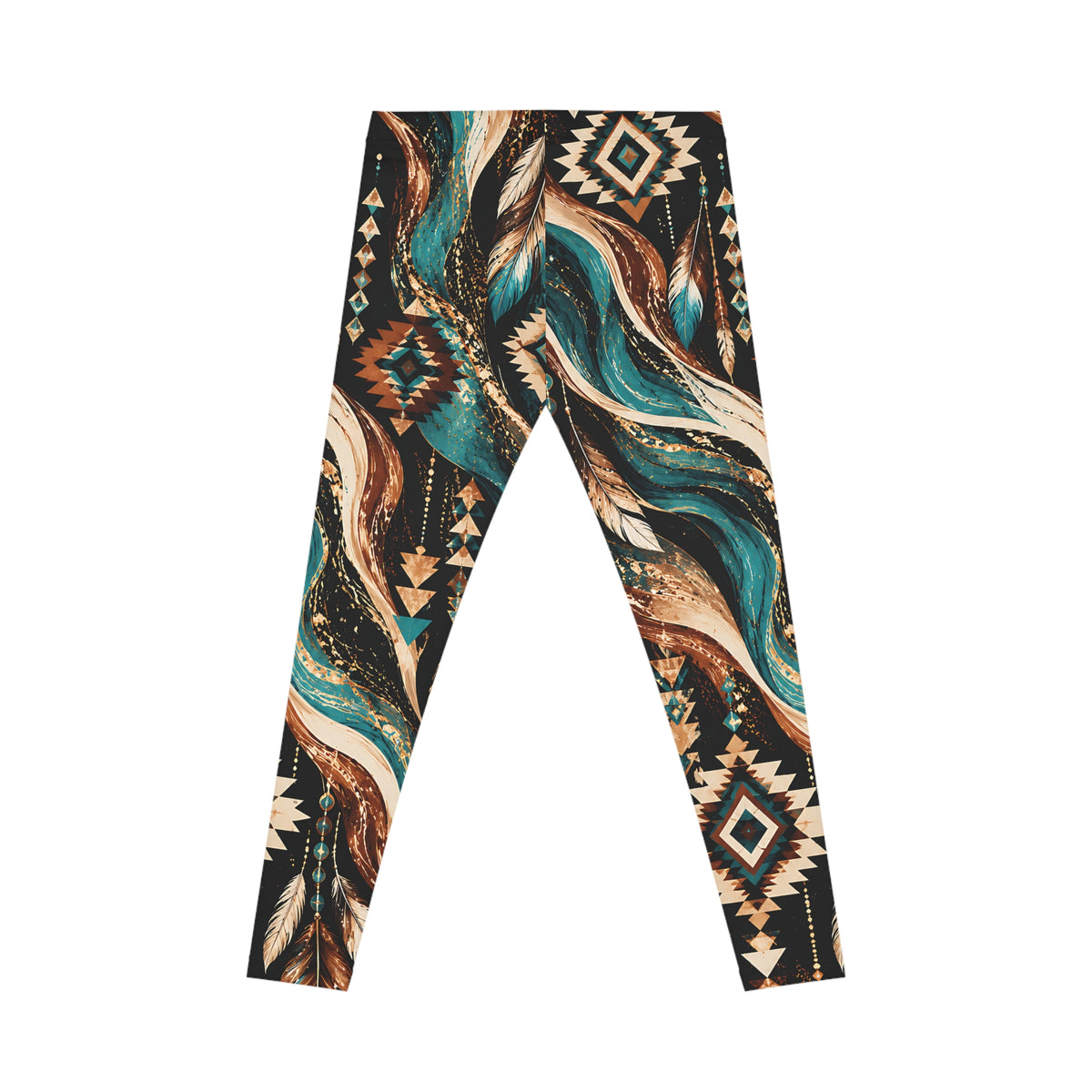 Southwestern Boho Leggings – Feather & Geometric Print