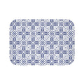 Blue Geometric Tile Bath Mat – Mediterranean Pattern Bathroom Decor