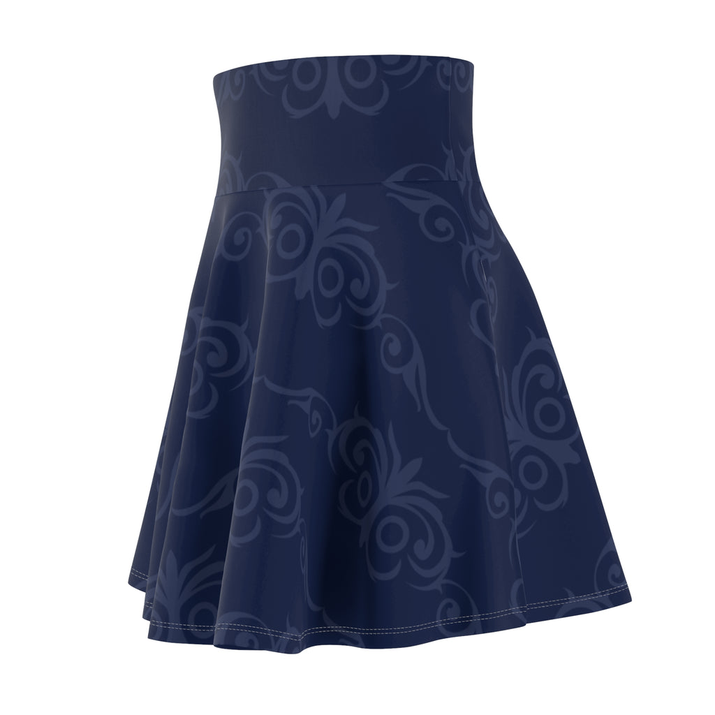 Navy Blue Ornamental Skater Skirt – Elegant Pattern