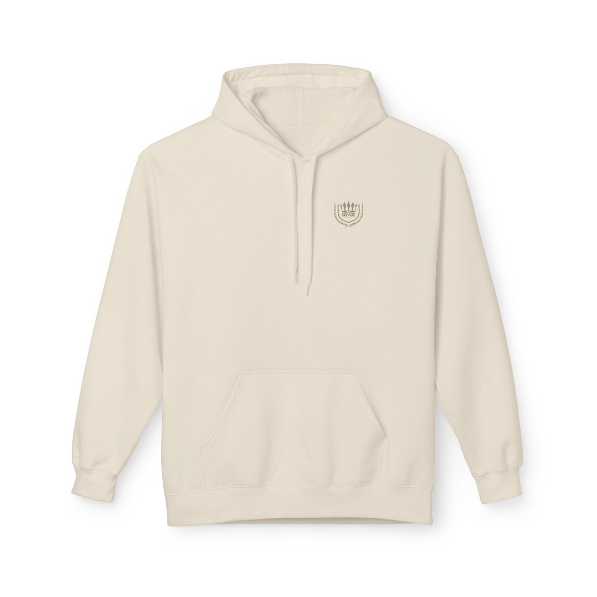 Minimal Crest Hoodie — Neutral Cozy Fleece Pullover