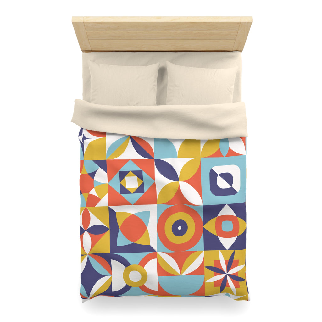 Geometric Retro Tile Pattern Microfiber Duvet Cover | Colorful Mid Century Design