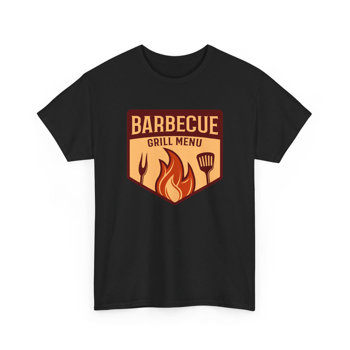 BBQ Grill Menu T-Shirt – Flames & Grilling Utensils Graphic Tee