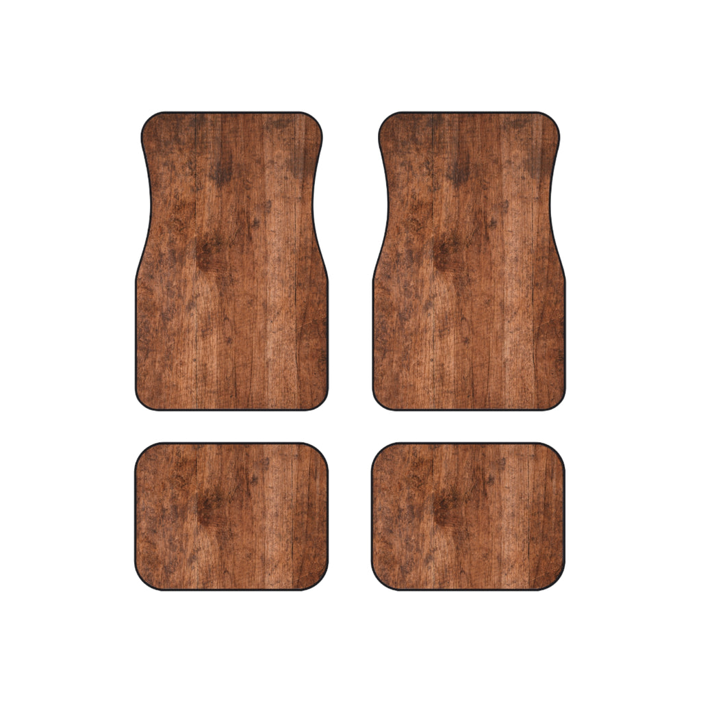 Rustic Wood Car Floor Mats – Brown 4-Piece Set