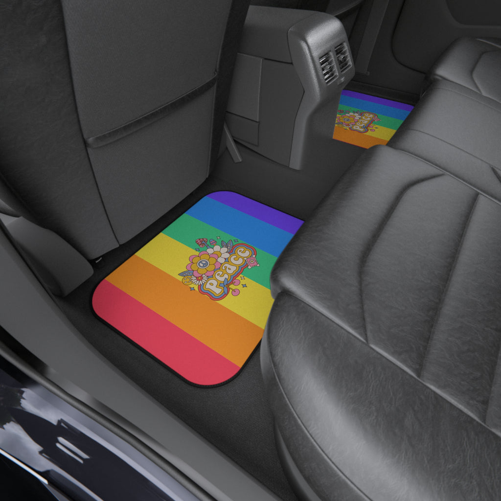 Rainbow Peace Car Floor Mats – Retro 4-Piece Set
