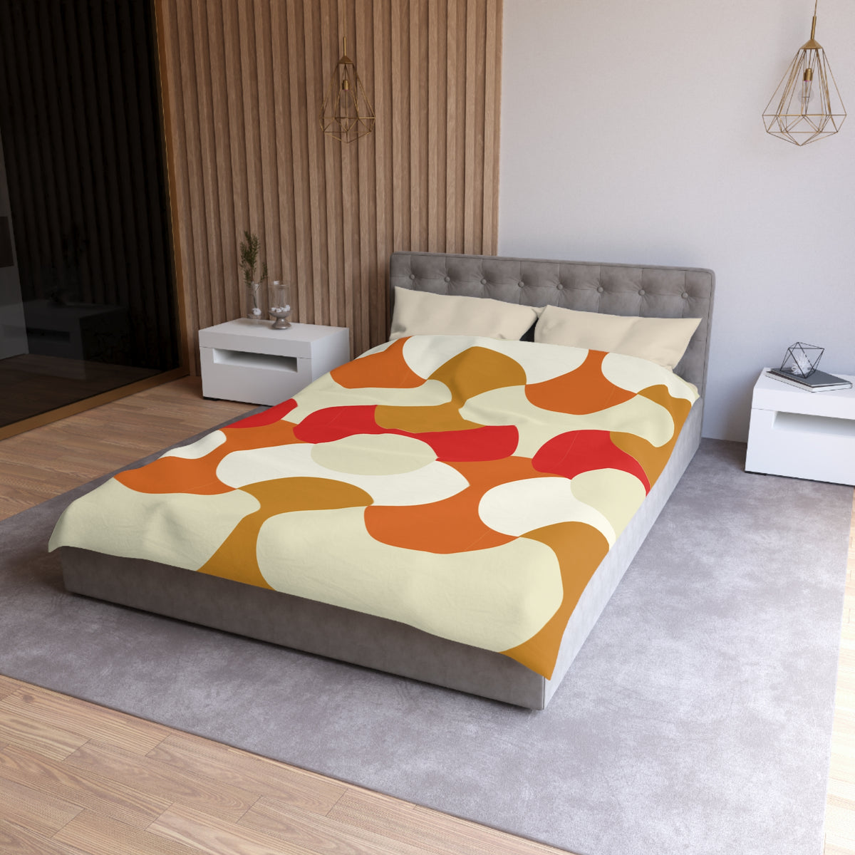 Retro Geometric Pattern Duvet Cover | 70s Style Orange Red Circles