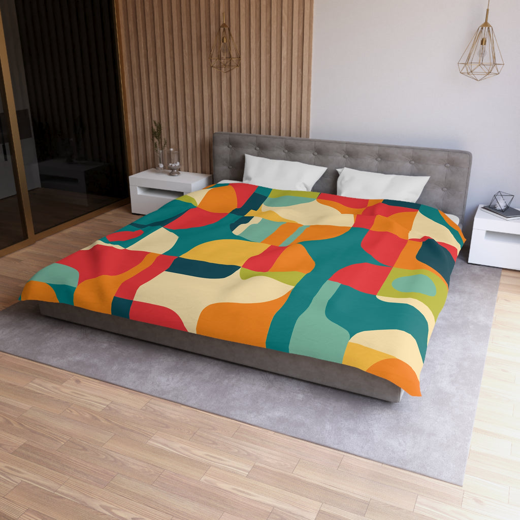 Mid Century Modern Geometric Duvet Cover  Retro Abstract Microfiber Bedding