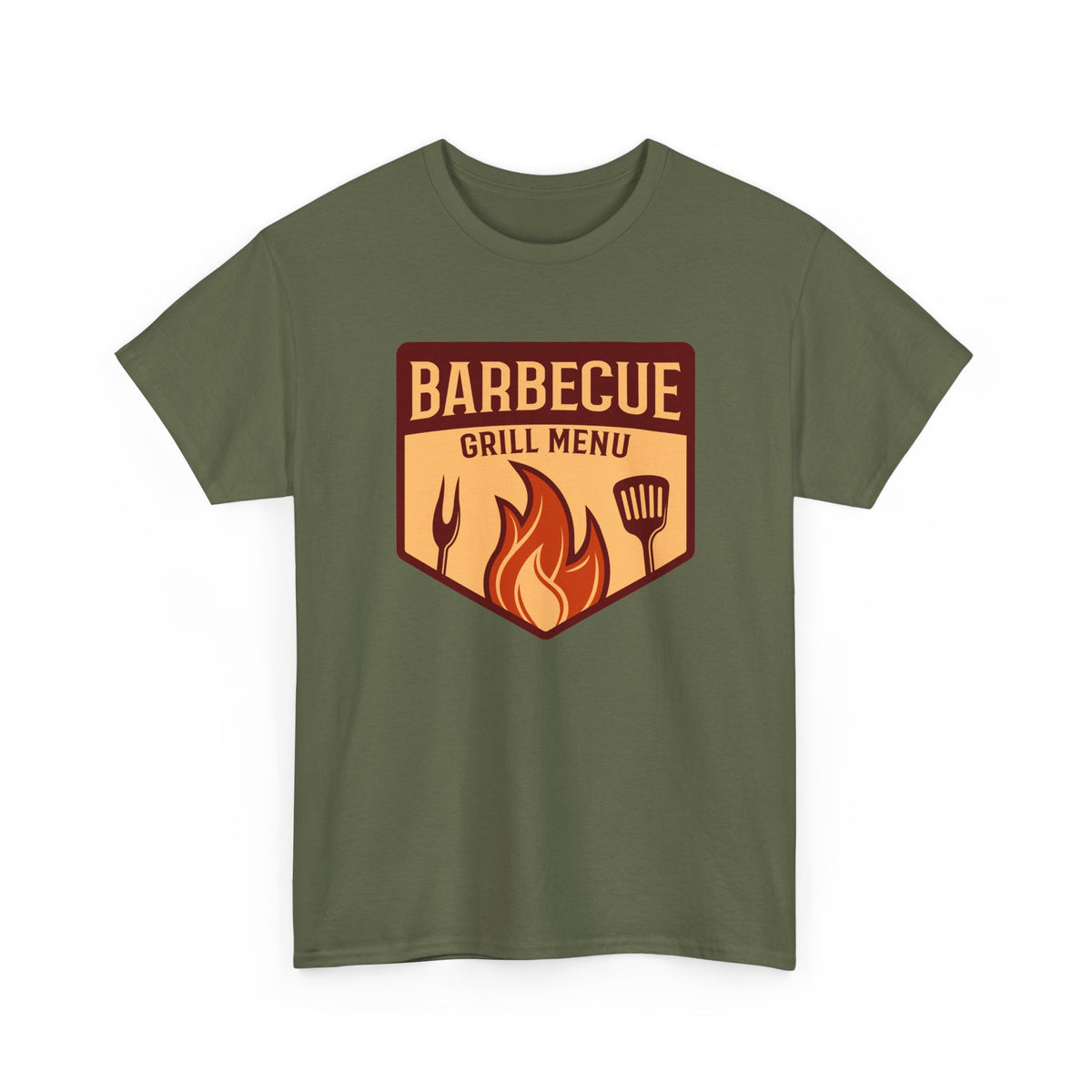 BBQ Grill Menu T-Shirt – Flames & Grilling Utensils Graphic Tee