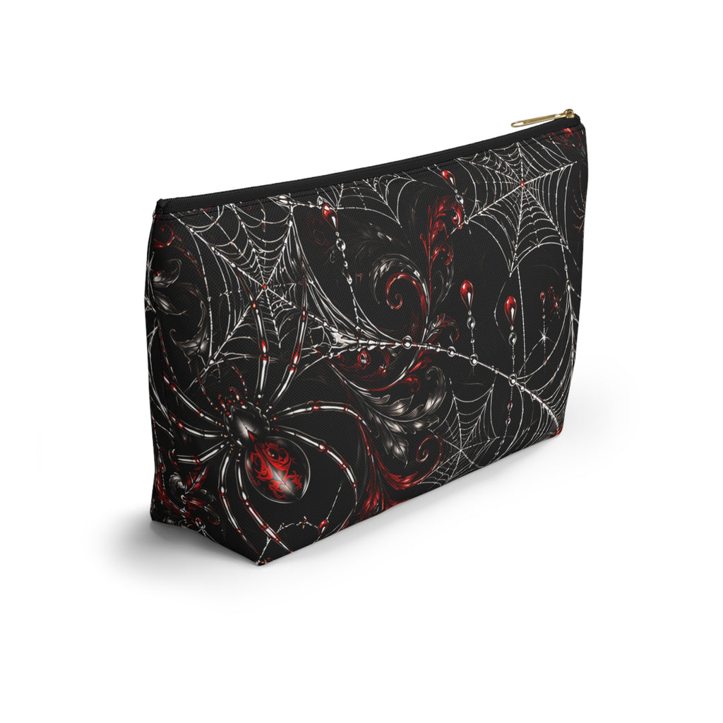 Gothic Spiderweb Pouch – Black & Red Spider Print