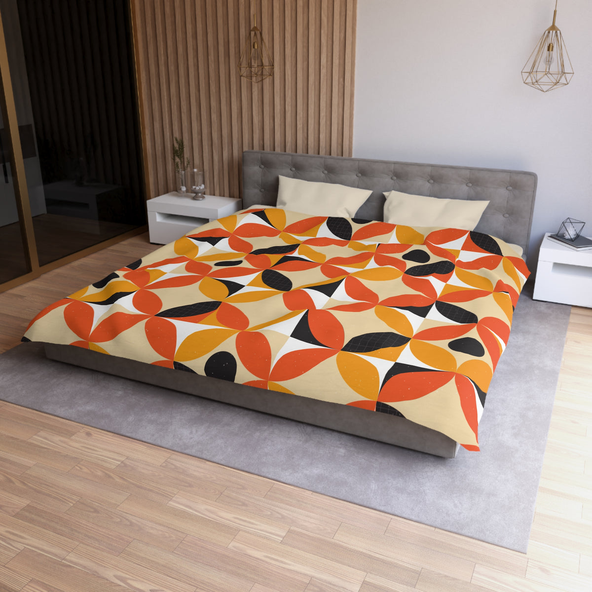 Retro Geometric Circle Pattern Duvet | Orange Mustard Mid Century Modern