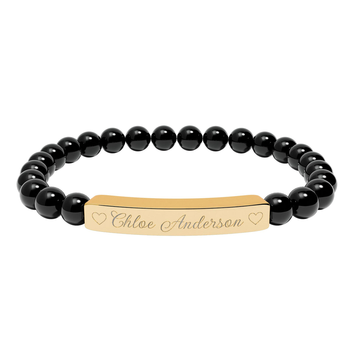Personalized Natural Stone Bracelet – Custom Name & Hearts