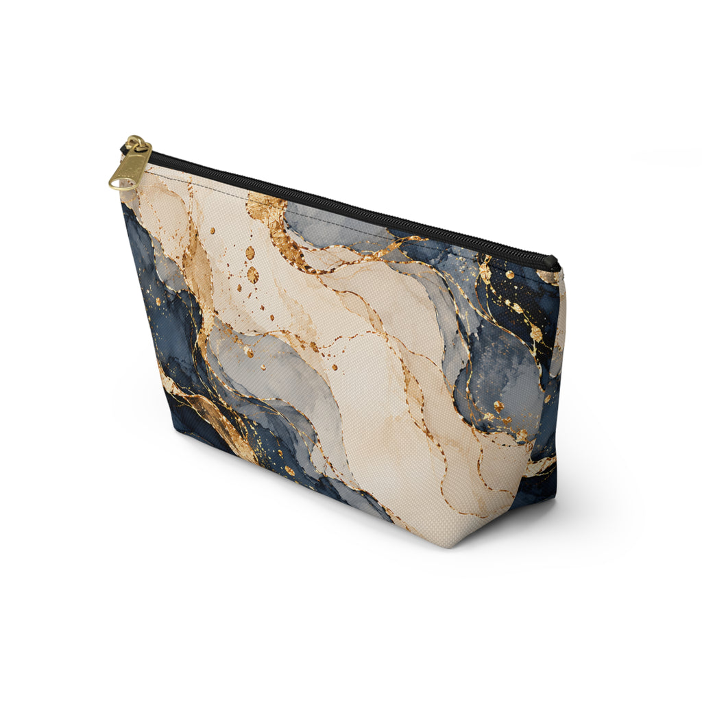 Blue & Gold Marble Pouch – Elegant Abstract Print