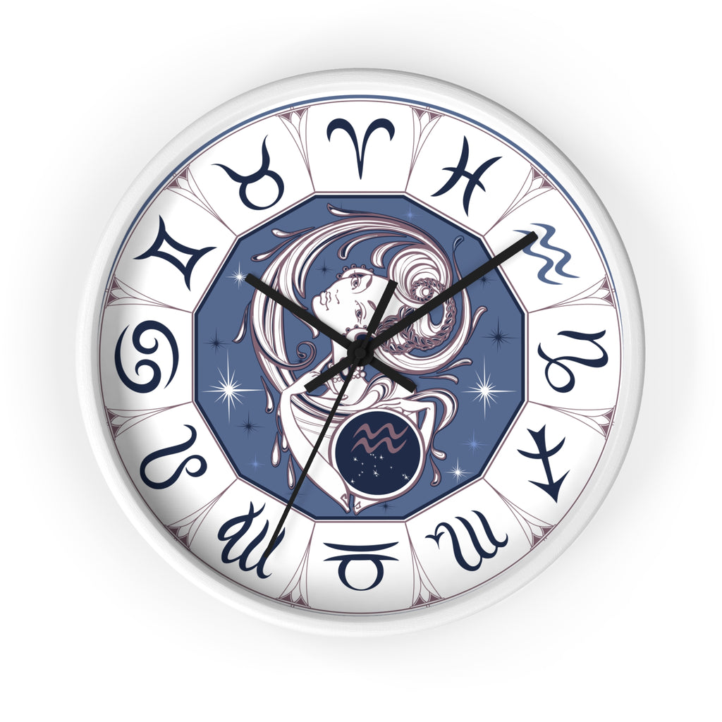 Aquarius Zodiac Illustration Wall Clock | Astrology Symbols, Celestial Art