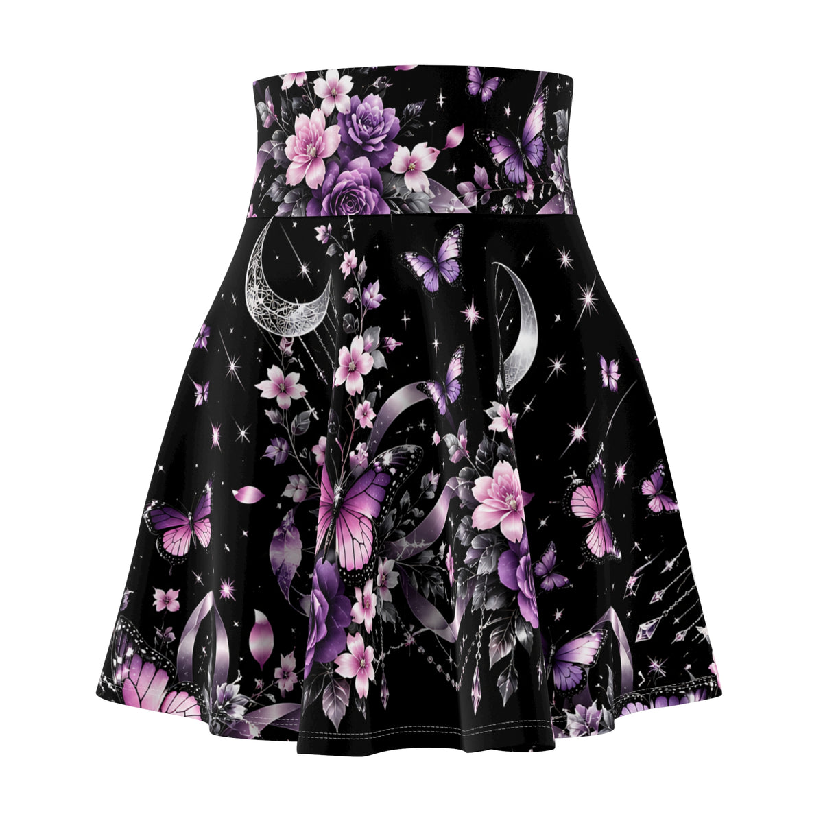 Purple Celestial Butterfly Skater Skirt – Floral Moon Design