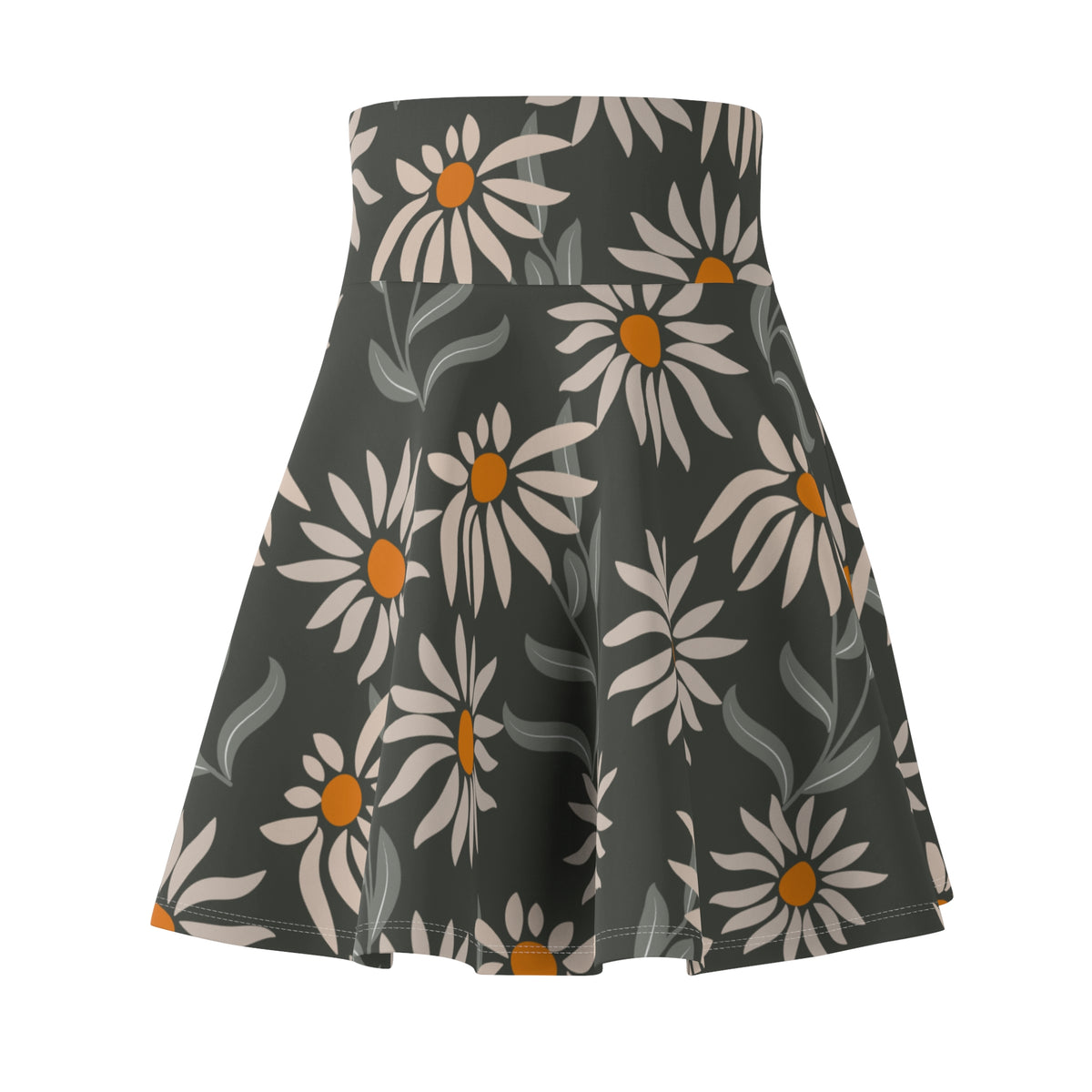 Daisy Floral Skater Skirt – Gray Flower Pattern