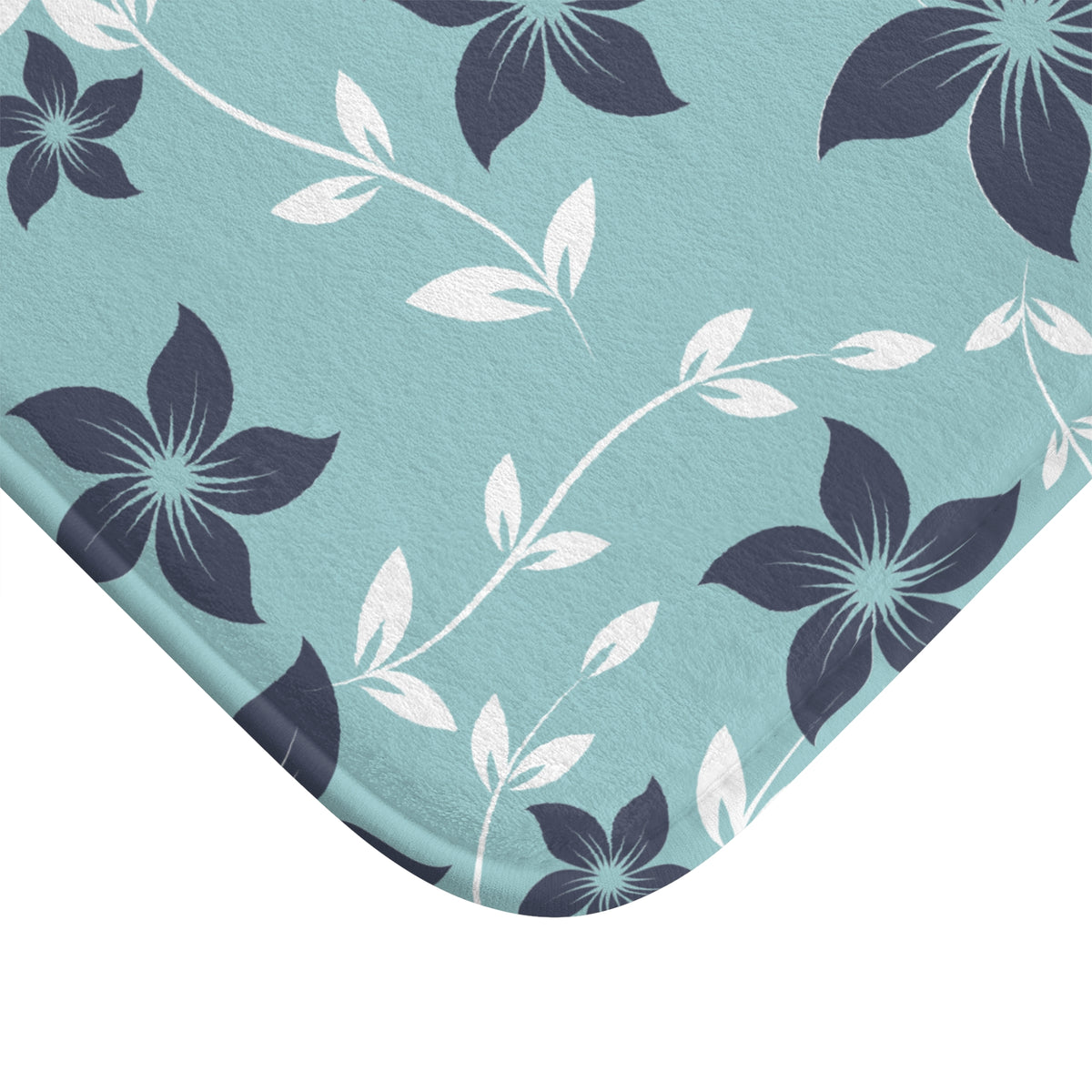 Blue Floral Vine Bath Mat – Elegant Botanical Bathroom Decor
