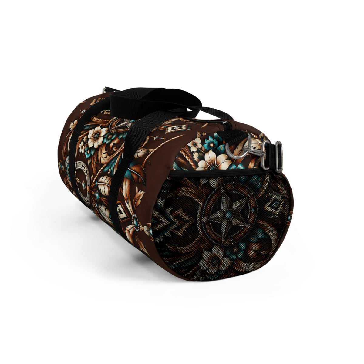 Western Boho Duffel Bag – Brown Southwestern Floral Design