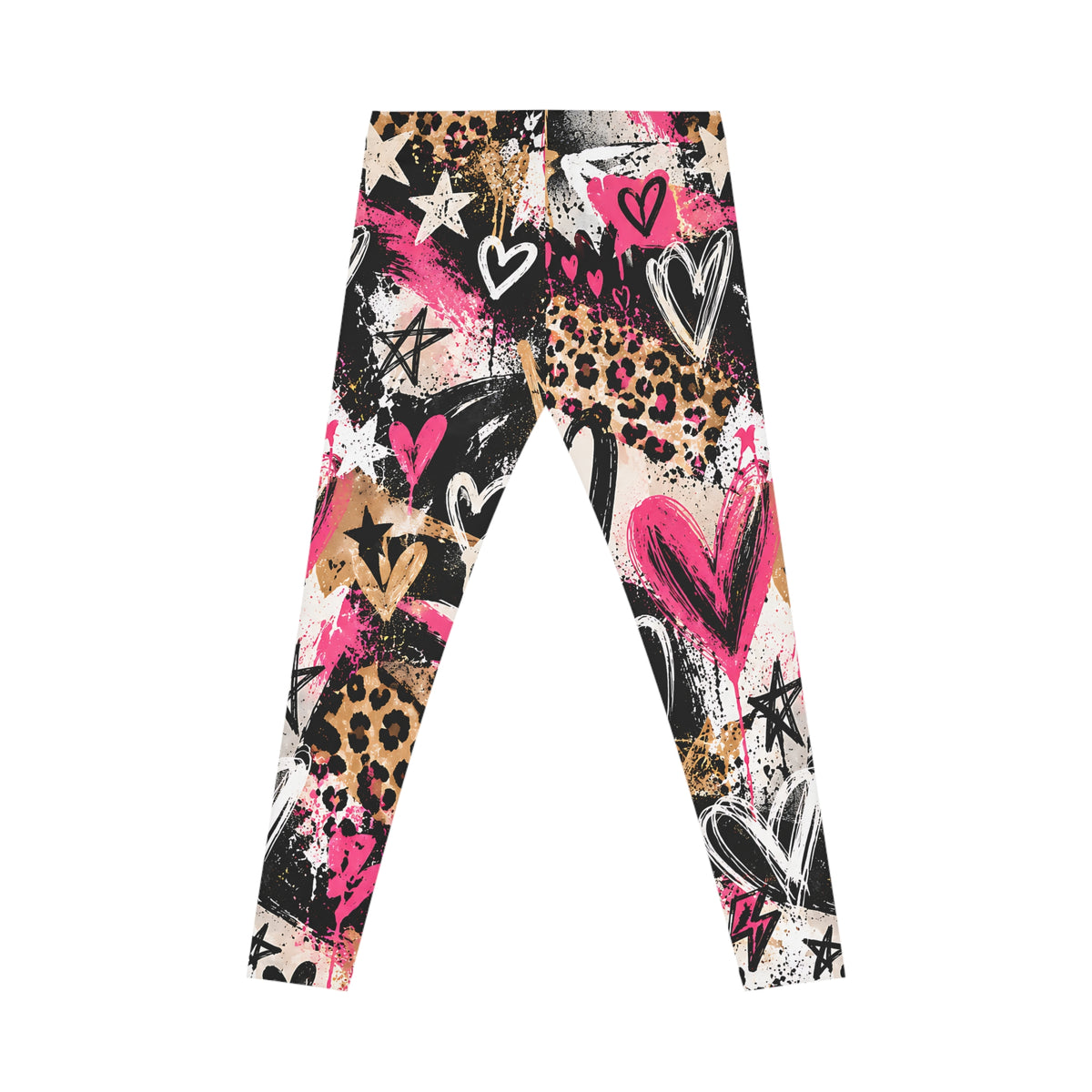 Pink Graffiti Heart Leggings – Leopard Street Art Print