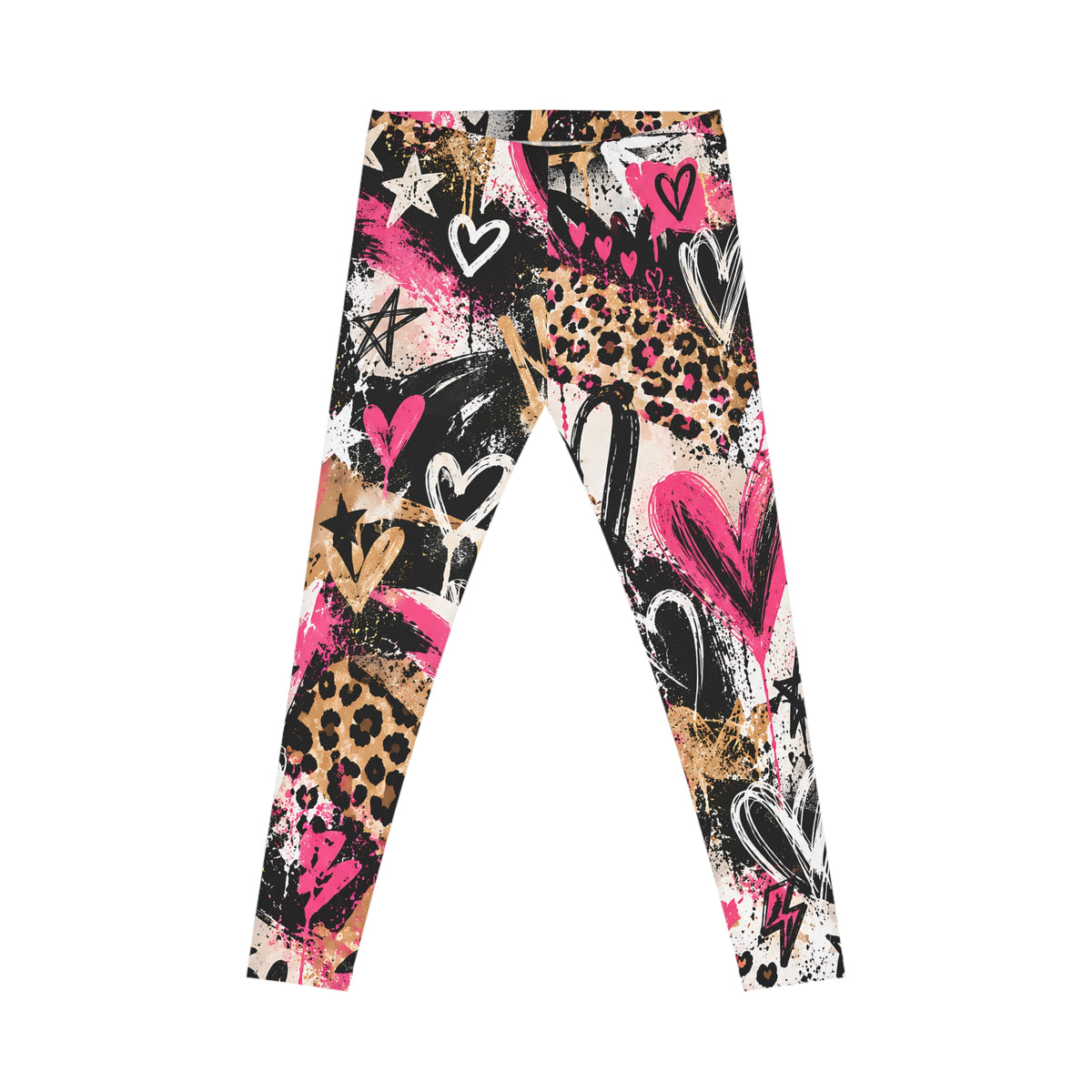 Pink Graffiti Heart Leggings – Leopard Street Art Print