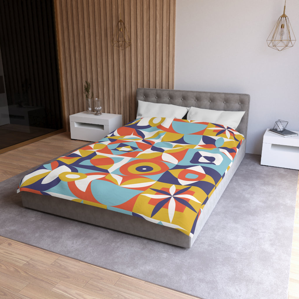 Geometric Retro Tile Pattern Microfiber Duvet Cover | Colorful Mid Century Design