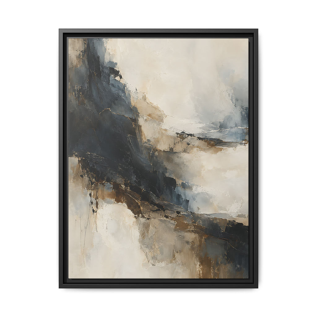 Neutral Abstract Framed Canvas – Black, Beige & Gold Modern Wall Art