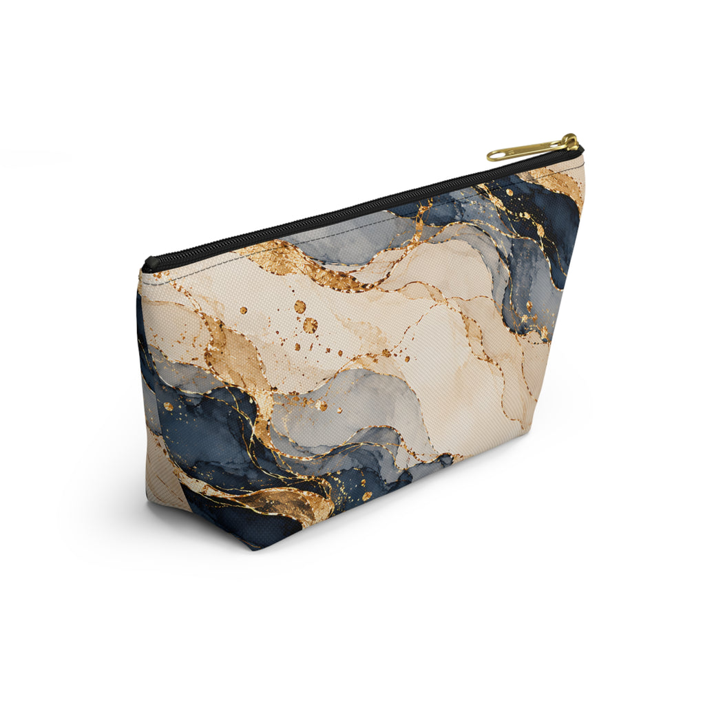 Blue & Gold Marble Pouch – Elegant Abstract Print