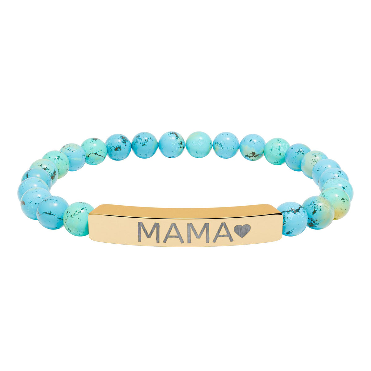 Mama Heart Natural Stone Bracelet – Engraved Beaded Jewelry