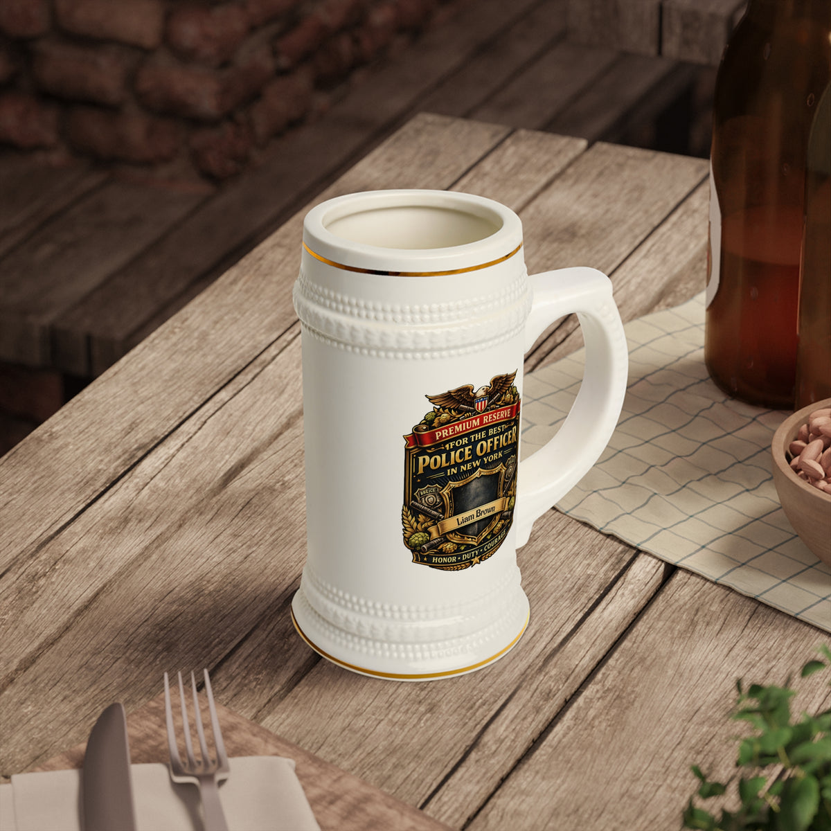 Personalized Police Officer Beer Stein 22oz with Name - Custom New York Cop Mug, Law Enforcement Gift