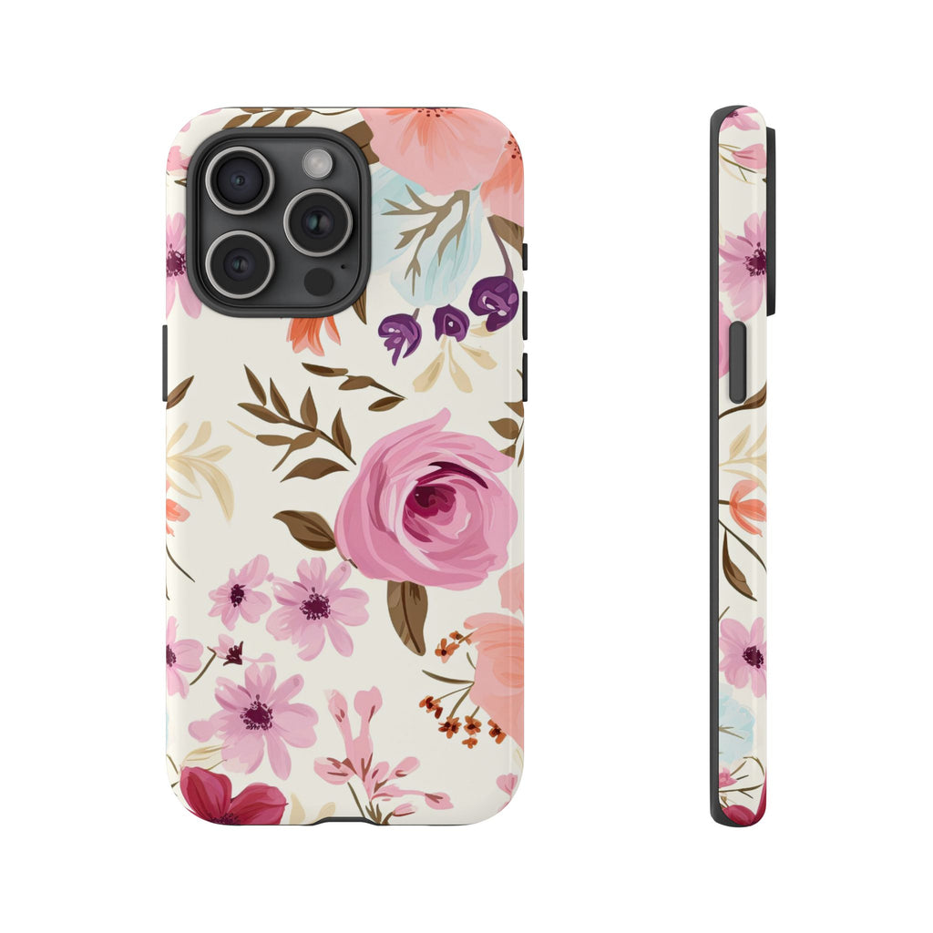 Pink Rose Floral Tough Phone Case – Romantic Flower Design