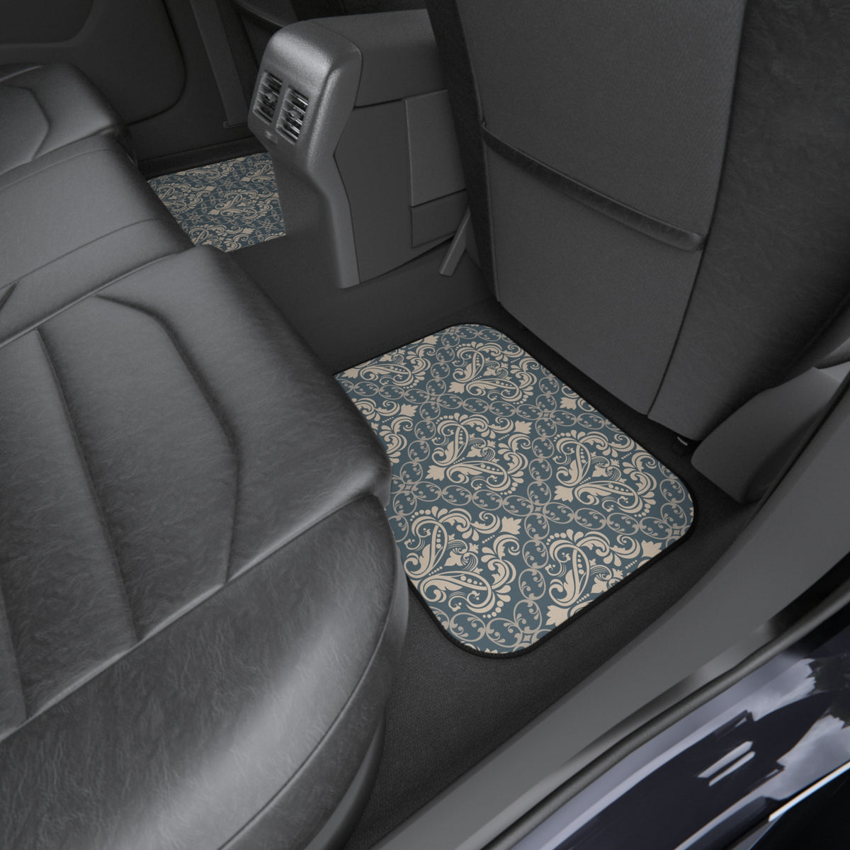 Blue Gray Damask Car Floor Mats – Elegant 4-Piece Set