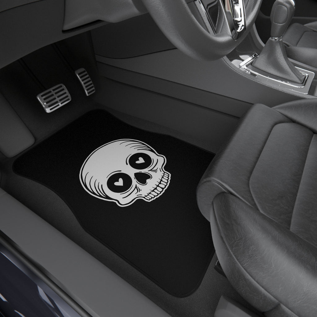 Heart Eyes Skull Car Floor Mats – Black 4-Piece Set