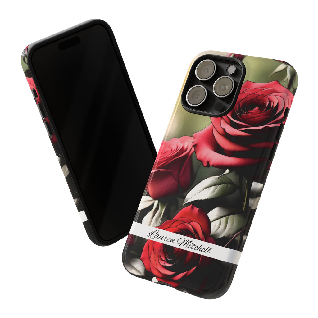 Personalized Red Rose Phone Case with Name – Floral Tough Case