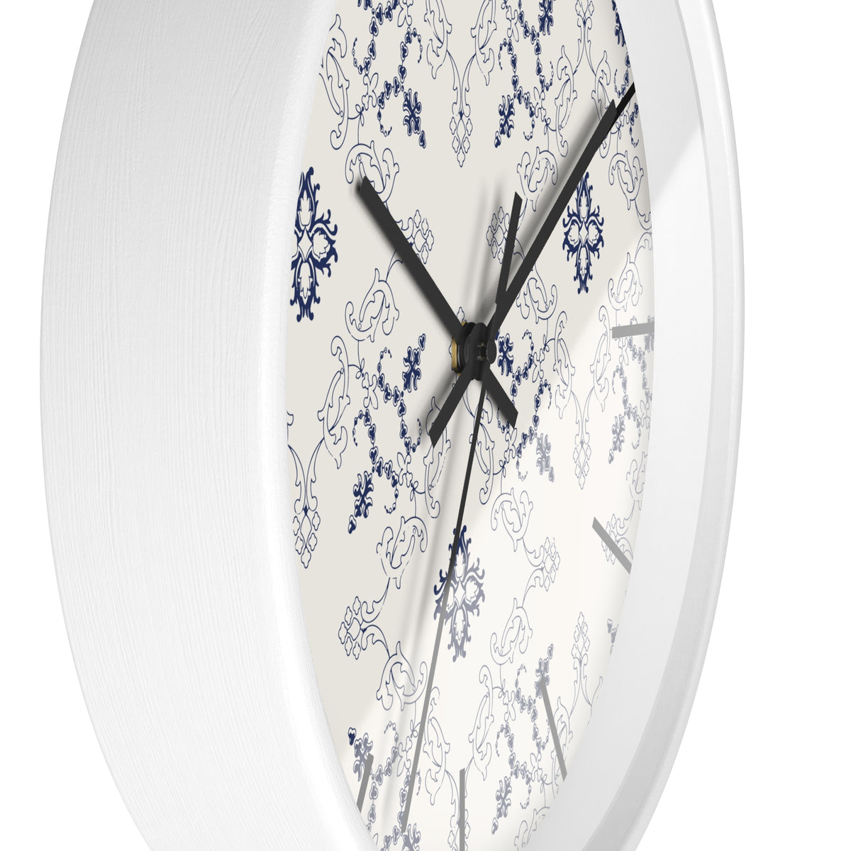 Blue Floral Damask Wall Clock | Vintage Tile Pattern, Ceramic Inspired
